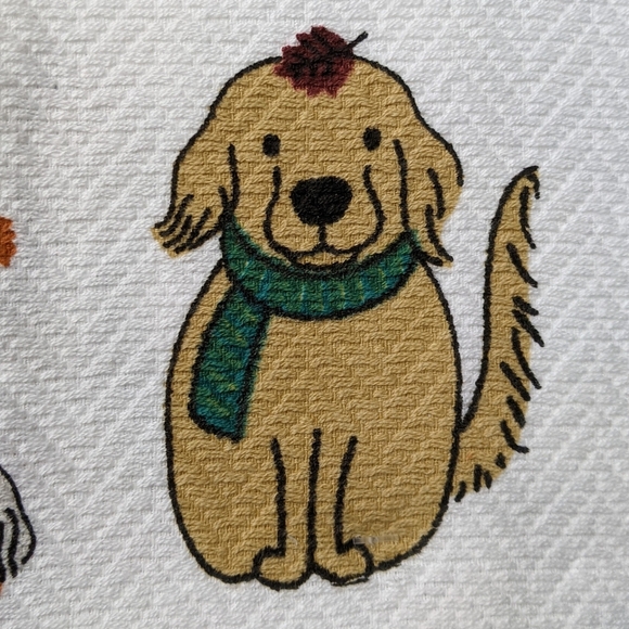 Dog Print Fall Autumn Leaves Theme Kitchen Towel Set Of Two White Multi NWT - Picture 6 of 15